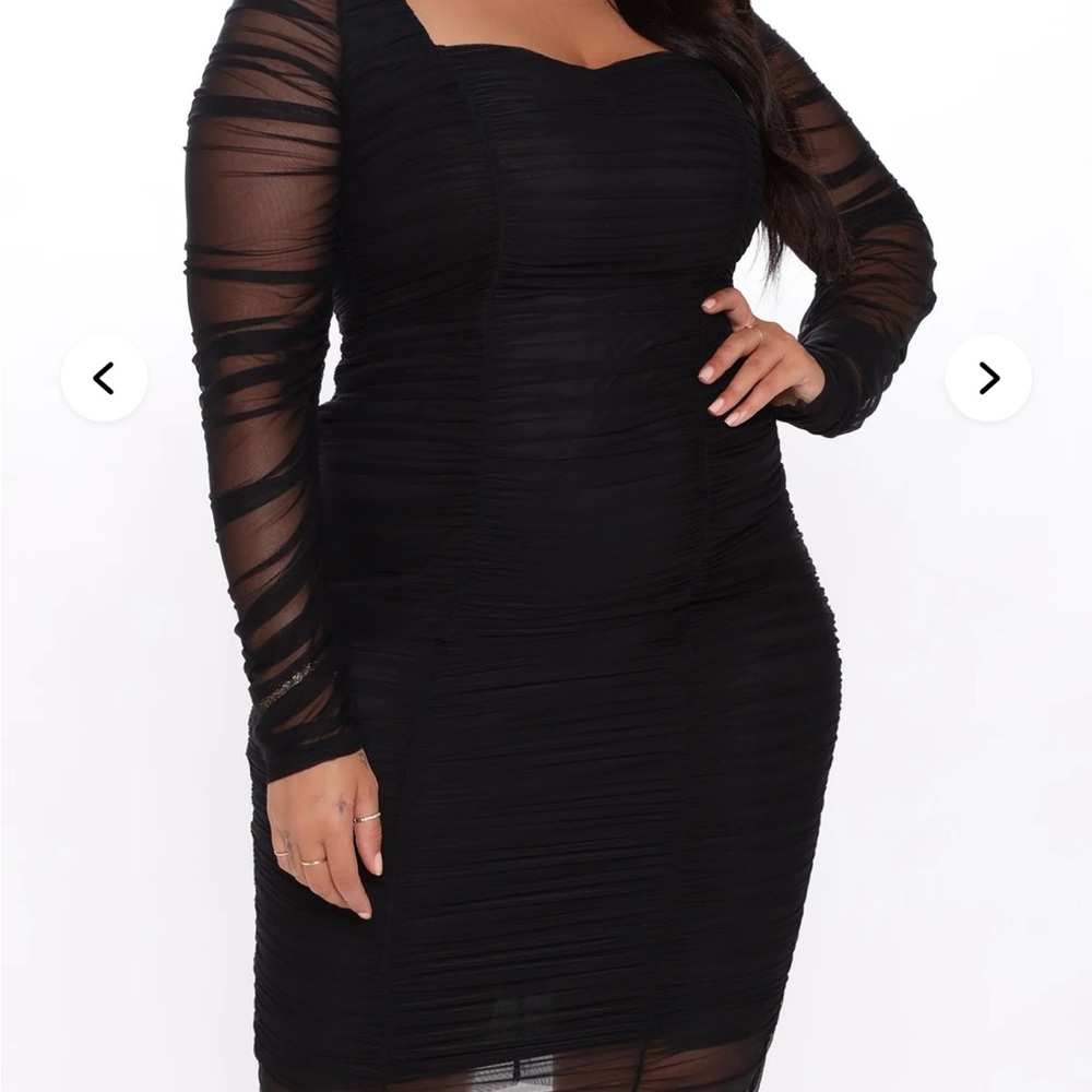 Fashion Nova Elegant Black Sheer Sleeve Dress